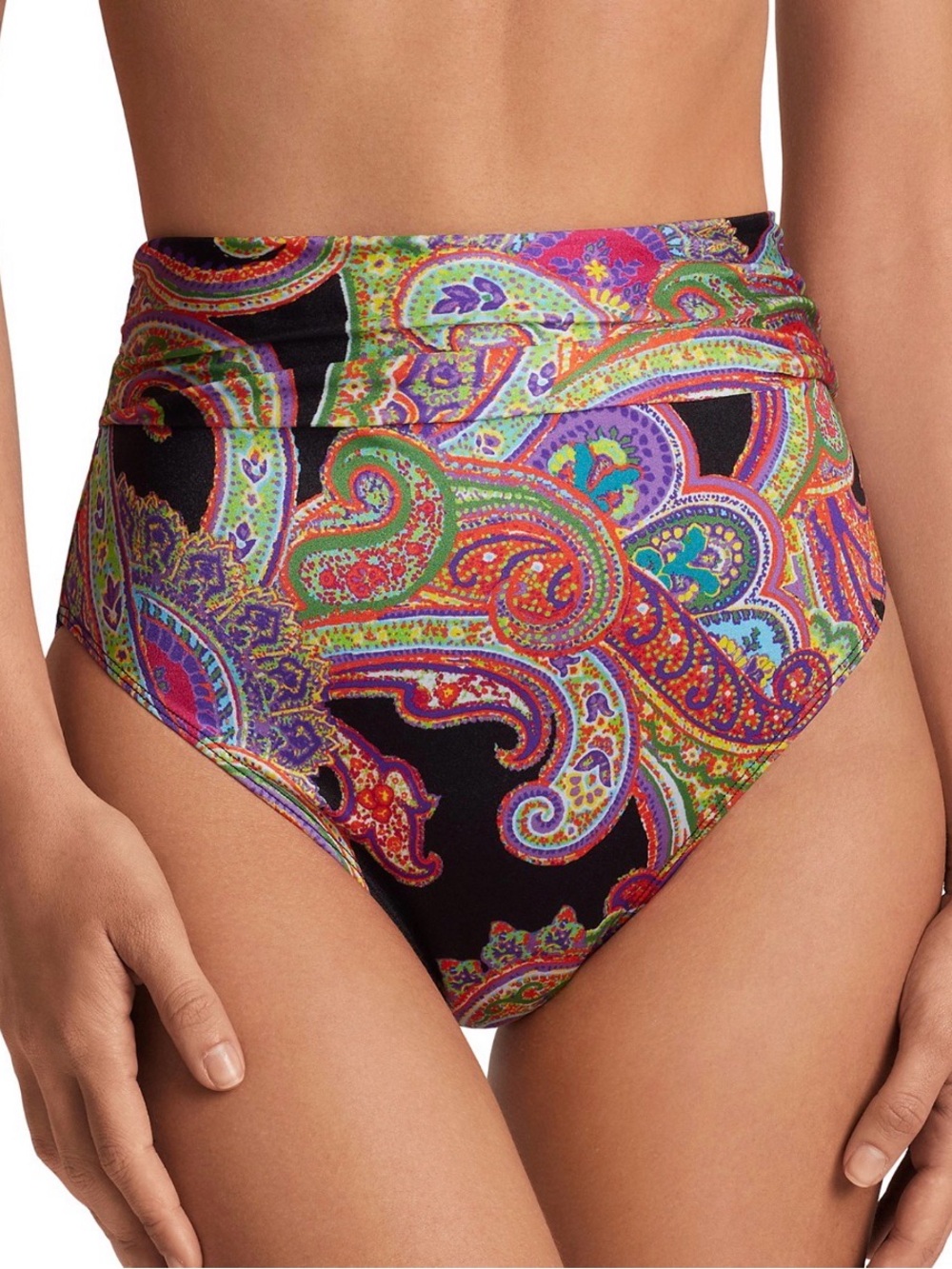 Lauren Ralph Lauren Shirred High-Waist Bikini Bottoms Size 16